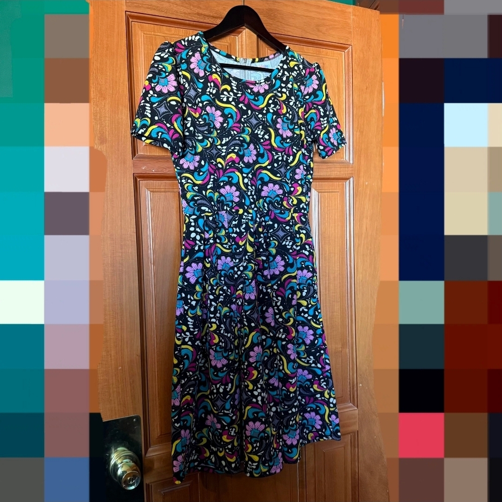 LuLaRoe Multicolor Swirl Amelia Midi Dress